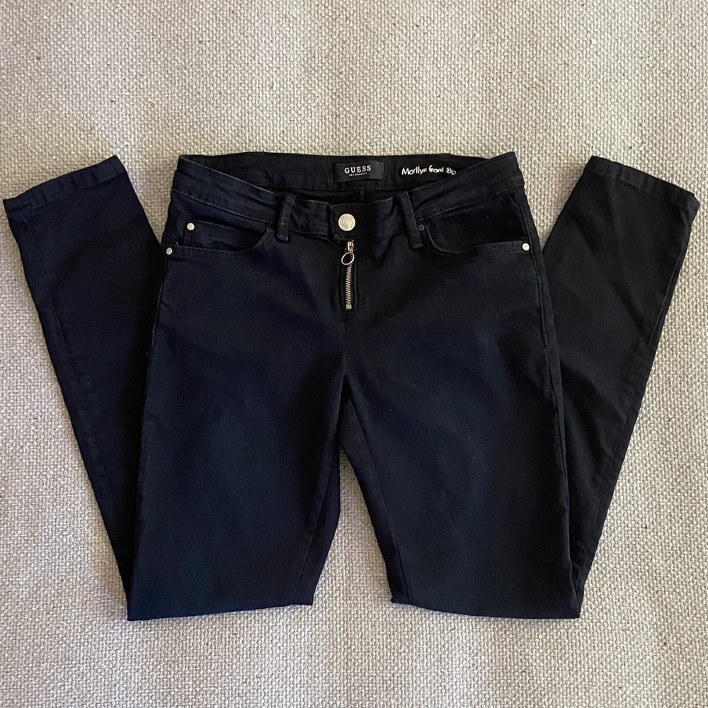 Guess Marilyn Front Zip Black Denim Pants Size 27